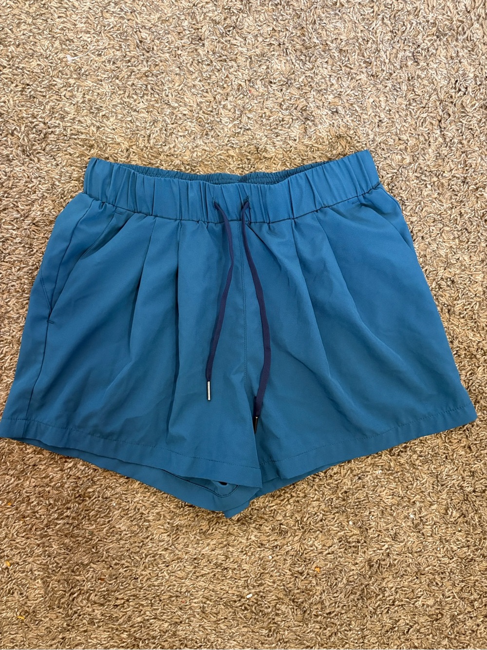 Halara Elastic High Waistband Drawstring Pleated Yoga Shorts 5" Pockets XS Blue